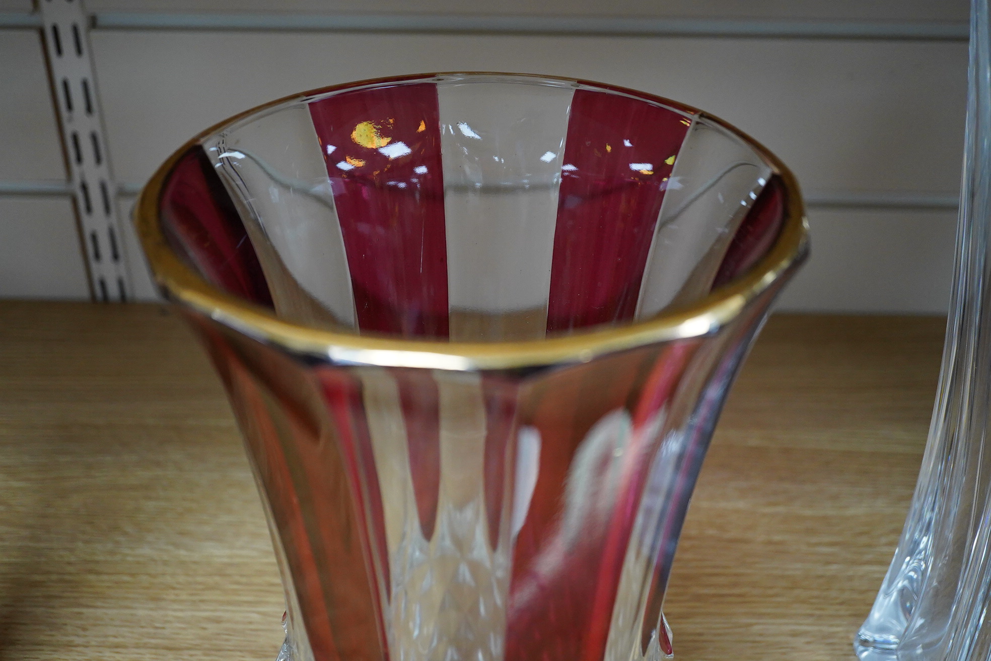 A Val Saint Lambert ruby-overlaid glass vase, 25cm high